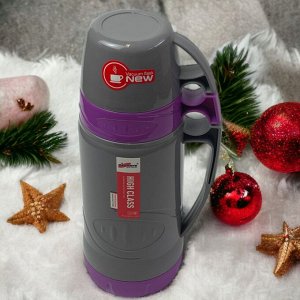 Термос со стеклянной колбой 1 л. 2 кружки. Vacuum Flask. Фиолетовый. AB-1000