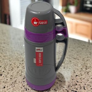 Термос со стеклянной колбой 1,8 л. 2 кружки. Vacuum Flask. Фиолетовый. AB-1800