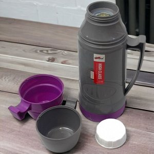 Термос со стеклянной колбой 1,8 л. 2 кружки. Vacuum Flask. Фиолетовый. AB-1800