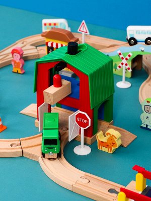 Деревянная железная дорога с электропоездом 74 детали Grooti Toys