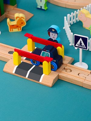 Деревянная железная дорога с электропоездом 74 детали Grooti Toys