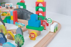 Деревянная железная дорога с электропоездом 123 детали Grooti Toys