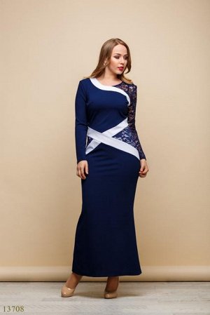Женское длинное платье большого размера Мирослава синий