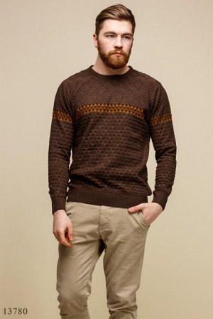 Мужской свитер Эрий коричневый желтая полоса