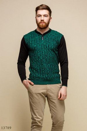 Мужской пуловер Велор зеленый черный