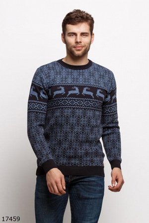 Мужской свитер 17459 темный синий принт