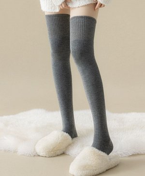 Шерстяные носки-чулки на широкой резинке, темно-серые