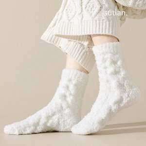 Теплый плюшевые носки, утепленные мехом, белые №1