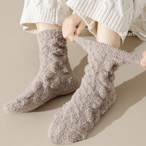 Теплый плюшевые носки, утепленные мехом, серо-коричневые№5