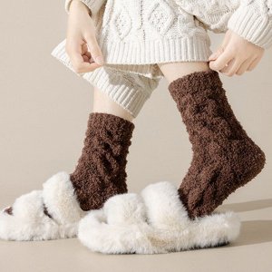 Теплый плюшевые носки, утепленные мехом, коричневые №7