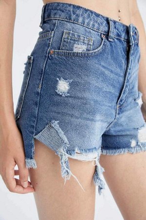 Джинсовые шорты Mom Fit с рваными деталями из 100% хлопка