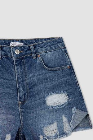 DEFACTO Джинсовые шорты Mom Fit с рваными деталями из 100% хлопка