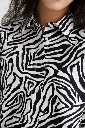 Рубашка оверсайз из поплина с длинными рукавами и рисунком зебры из 100% хлопка
