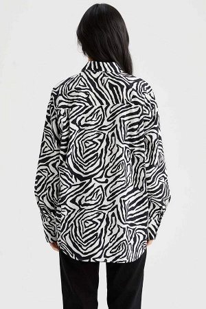Рубашка оверсайз из поплина с длинными рукавами и рисунком зебры из 100% хлопка
