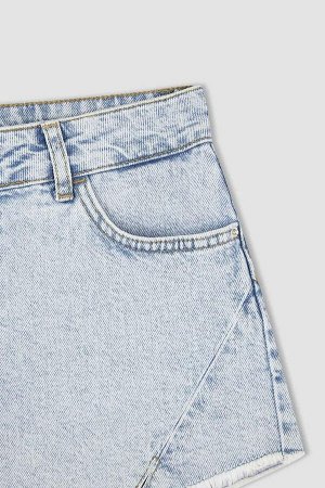 Рваные джинсы с высокой талией и детальным вырезом, шорты из 100% хлопка