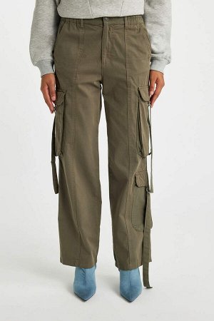 Стандартные габардиновые брюки карго прямого кроя с высокой талией и карманами карго