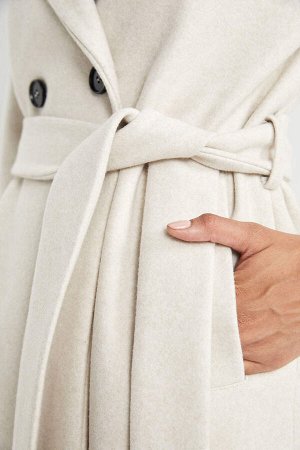 Кашемировое пальто обычного кроя с капюшоном и поясом