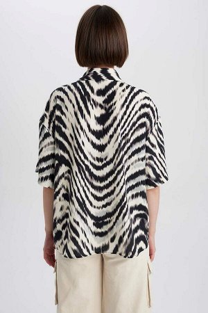 DEFACTO Рубашка оверсайз с короткими рукавами и рисунком зебры