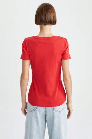 DEFACTO Базовая футболка Slim Fit с v-образным вырезом и короткими рукавами из 100 % хлопка