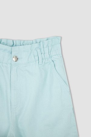 Тканые брюки из 100% хлопка с высокой талией в бумажном пакете