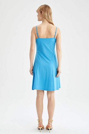 DEFACTO Летнее мини-платье из 100% хлопка с V-образным вырезом и бретельками