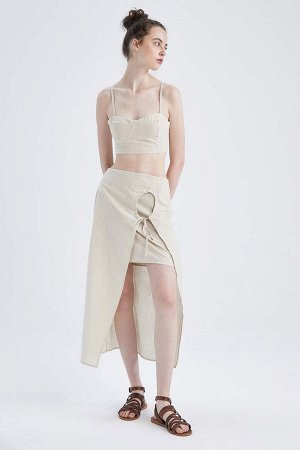 Базовая льняная юбка миди с разрезом А-силуэта, 100% хлопок