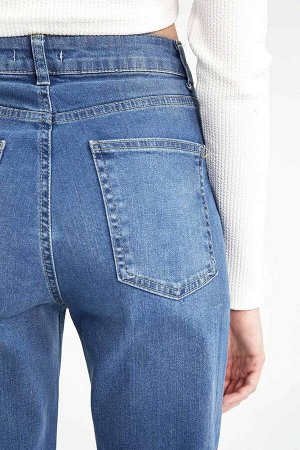 DEFACTO Узкие длинные джинсовые брюки с высокой талией и вырезами на штанинах