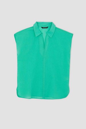 Блузка стандартного кроя с рубашечным воротником из 100% хлопка с короткими рукавами