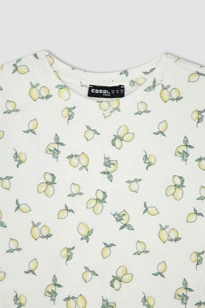 Классная укороченная футболка с круглым вырезом и лимонным узором