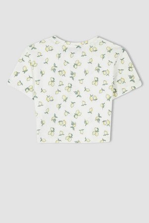 Классная укороченная футболка с круглым вырезом и лимонным узором