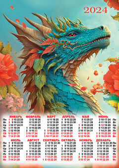 Листовой календарь на 2024 год А2 "Символ года. Романтичный дракон"