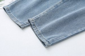 Женские джинсы на резинке, свободные с карманами, цвет синий