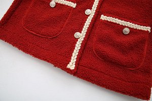 Женская куртка-тедди с декоративными строчками, цвет красный