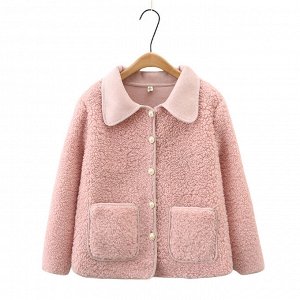 Женская куртка-тедди свободная, цвет розовый