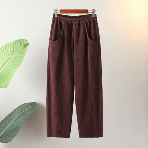 Женские штаны PLUS SIZE с широкими карманами, цвет красно-коричневый