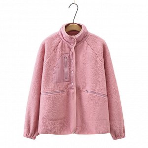 Женская куртка-тедди с воротом-стойкой, цвет розовый
