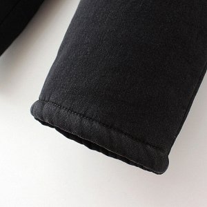 Женские джинсы на резинке, с начесом и нашивками, цвет черный