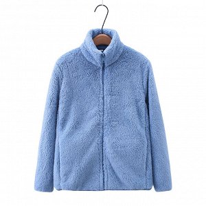 Женская куртка-тедди, прямого кроя, цвет голубой
