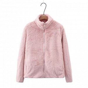 Женская куртка-тедди, прямого кроя, цвет розовый