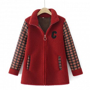 Женская куртка-тедди, комбинированная с воротом-стойкой, цвет красный