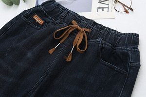 Женские джинсы на резинке с завязками, цвет темно-синий