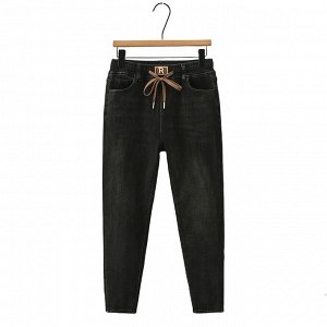 Женские джинсы на резинке с завязками, зауженные, цвет темно-серый
