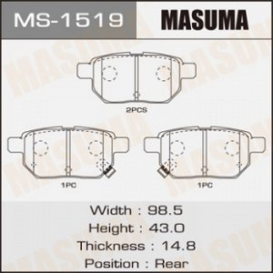 Колодки дисковые MASUMA  AURIS/ NZE15#H, ZRE15#H rear MS-1519