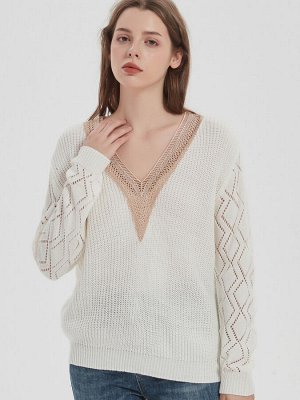 Свободный повседневный пуловер с v-образным вырезом