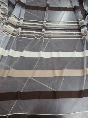 Тюль готовая  сетка полоски оттенок коричневый ширина 3.0 меттра