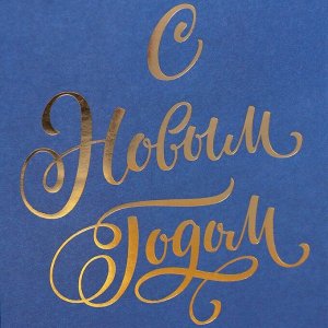 Пакет подарочный без ручек «С Новым Годом», синий, с тиснением, 10x19.5x7 см