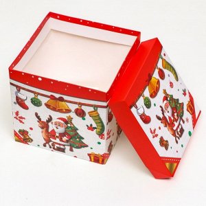 Коробка подарочная новогодняя самосборная «Дед мороз и Ёлка» 15*15*15 см
