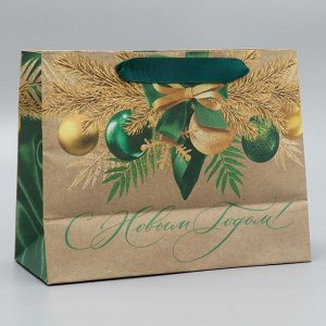Пакет крафтовый горизонтальный «Новогодний изумруд», MS 23 х 18 х 10 см