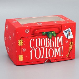 Коробка складная на 2 капкейка с окном «С Новым годом!», 10*16*10 см