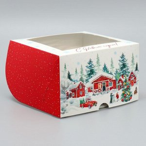 Коробка складная на 4 капкейка с окном «С Новым годом!», 16*16*10 см